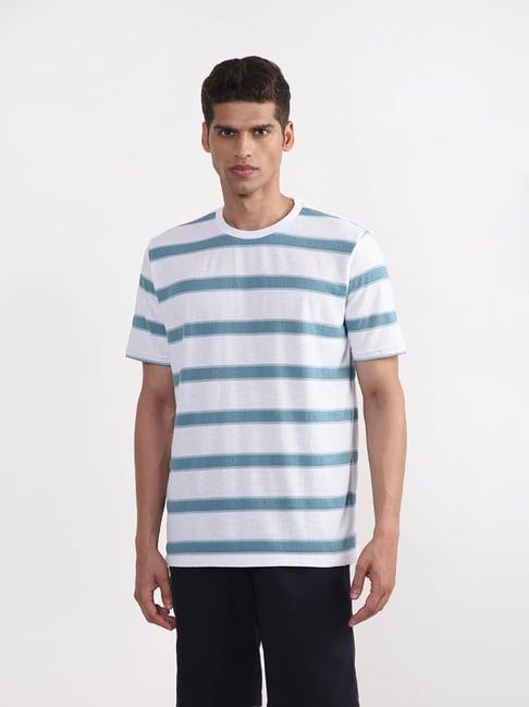 wes lounge by westside light blue striped relaxed-fit t-shirt