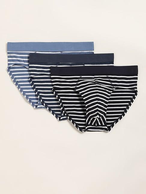 wes lounge by westside navy striped relaxed fit briefs- pack of 3