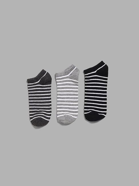 wes lounge by westside striped low cut grey socks - pack of 3