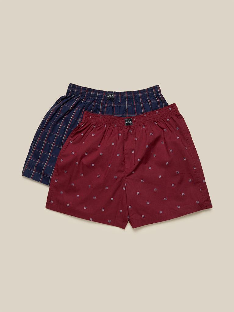 wes lounge maroon relaxed-fit boxers set of two