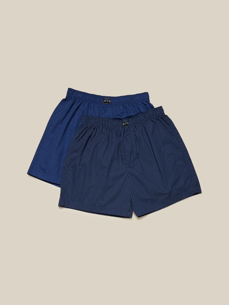 wes lounge navy relaxed-fit boxers set of two