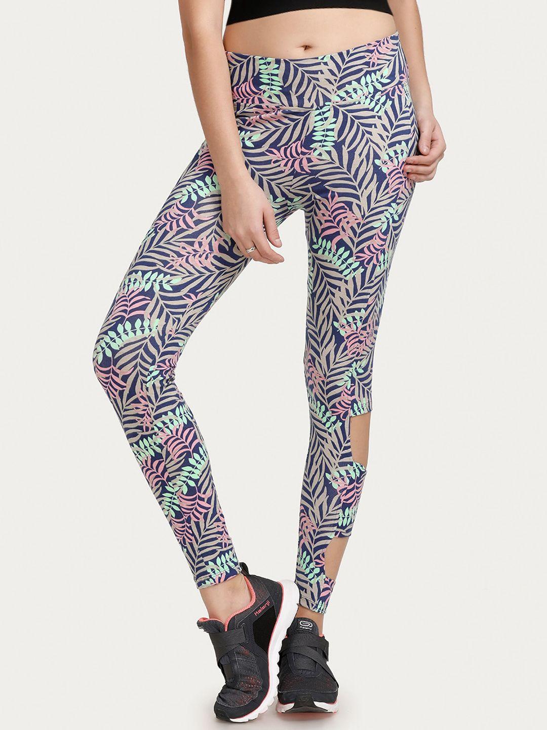 west vogue by zivame multicoloured leaf print tights