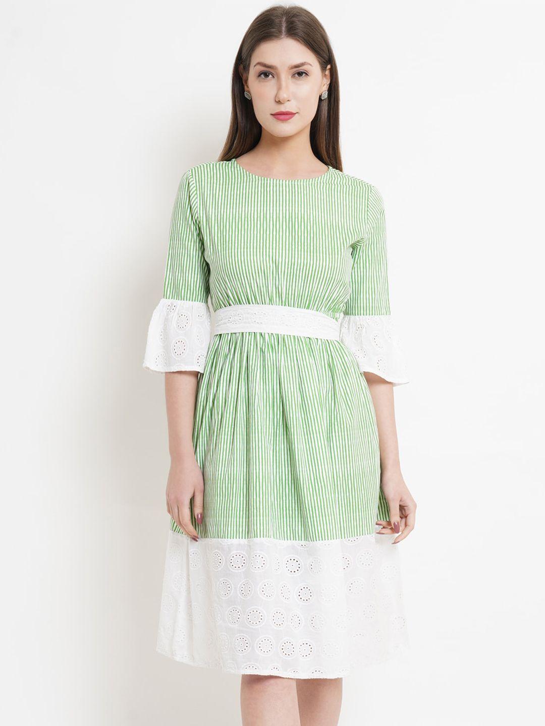 westclo green & white striped dress