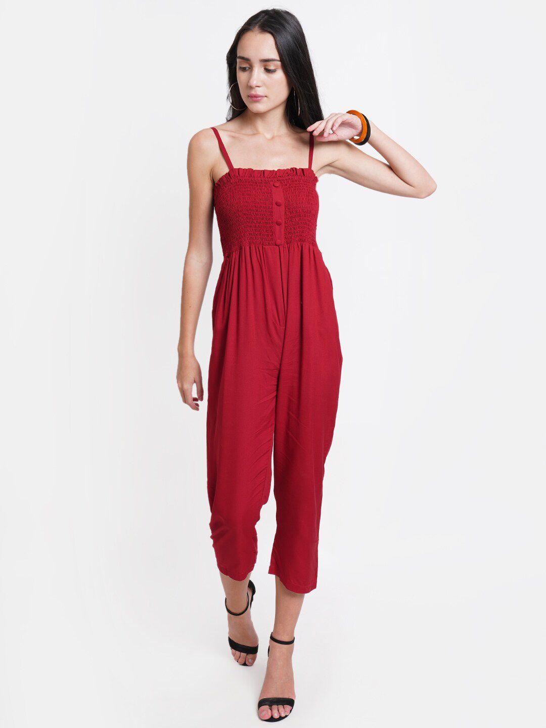 westclo maroon smocked basic jumpsuit