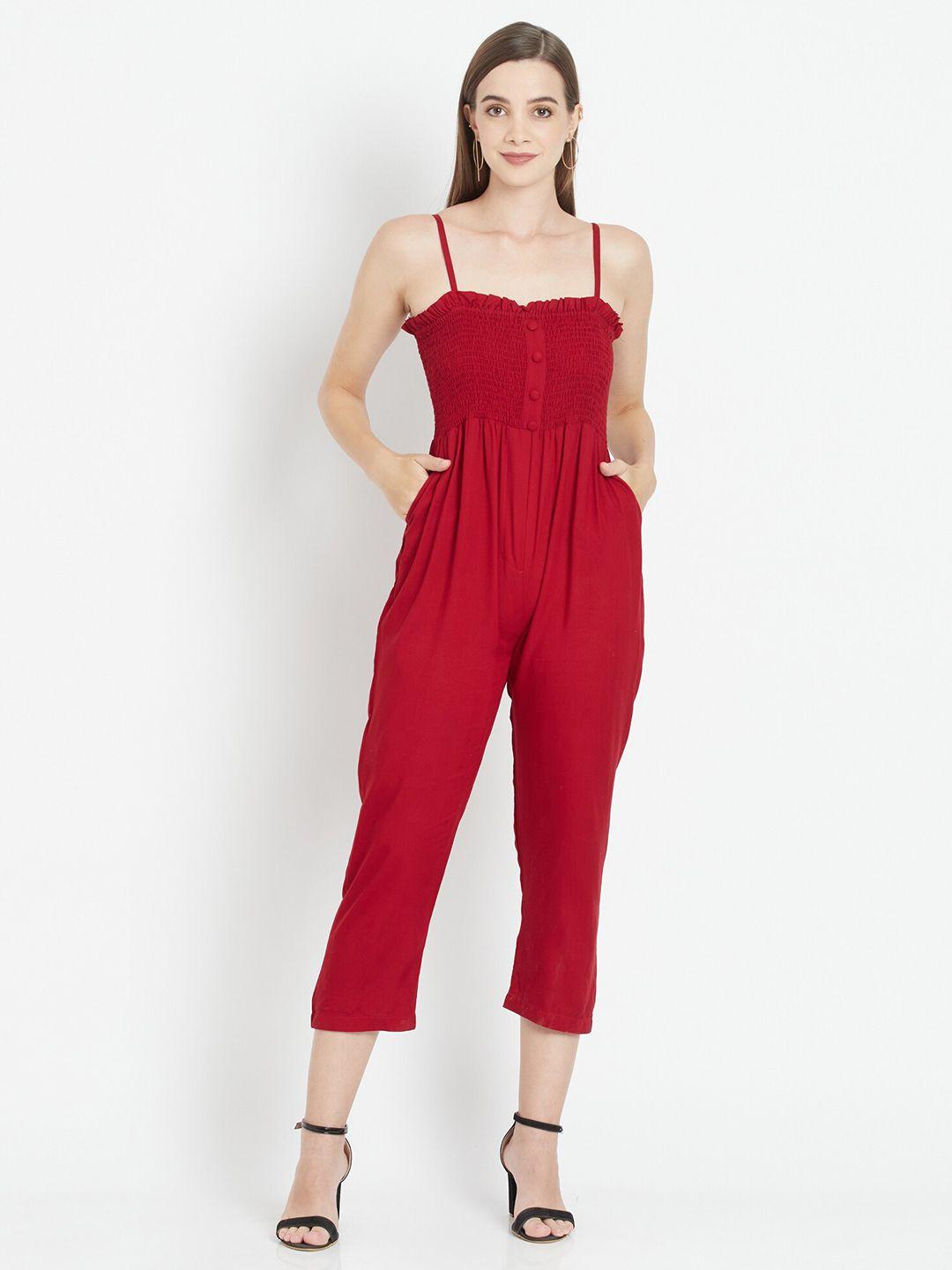 westclo maroon smocked basic jumpsuit