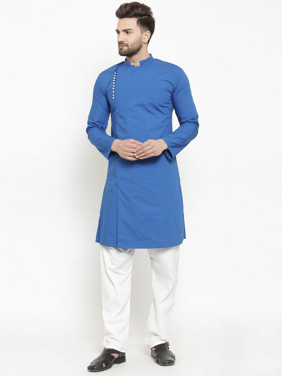 westclo men blue solid straight kurta