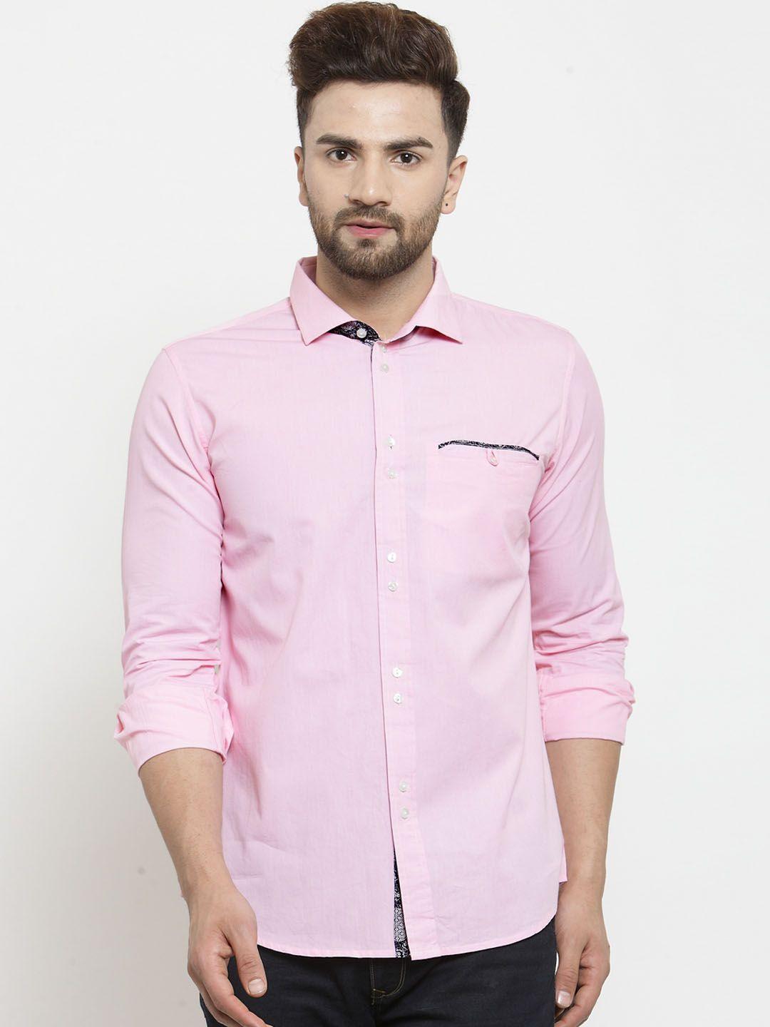 westclo men pink slim fit solid casual shirt