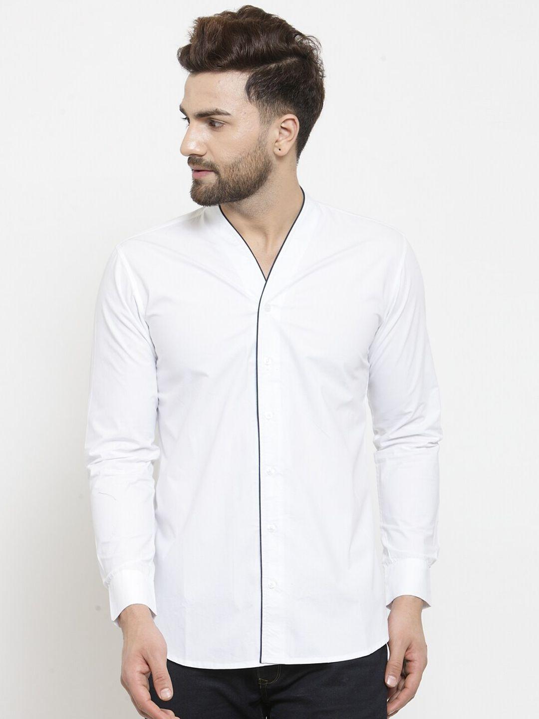 westclo men white slim fit cotton casual shirt