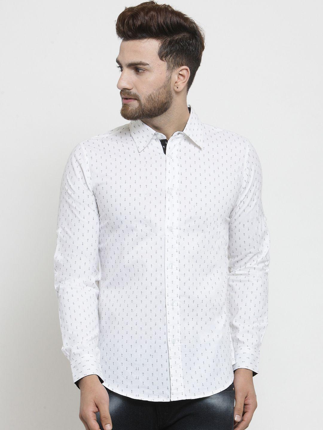 westclo men white slim fit printed casual shirt