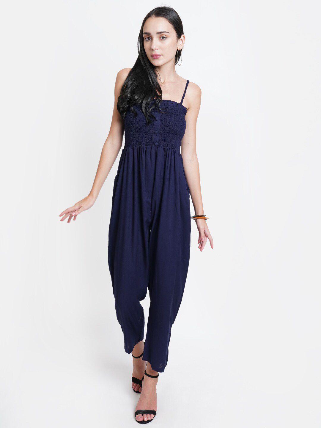 westclo navy blue smocked basic jumpsuit