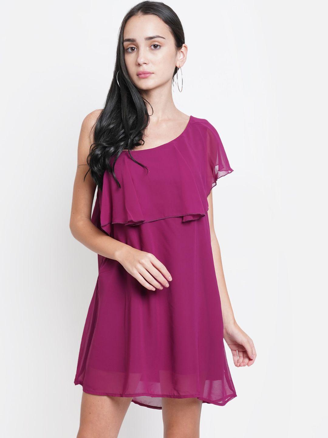 westclo purple one shoulder layered georgette a-line dress