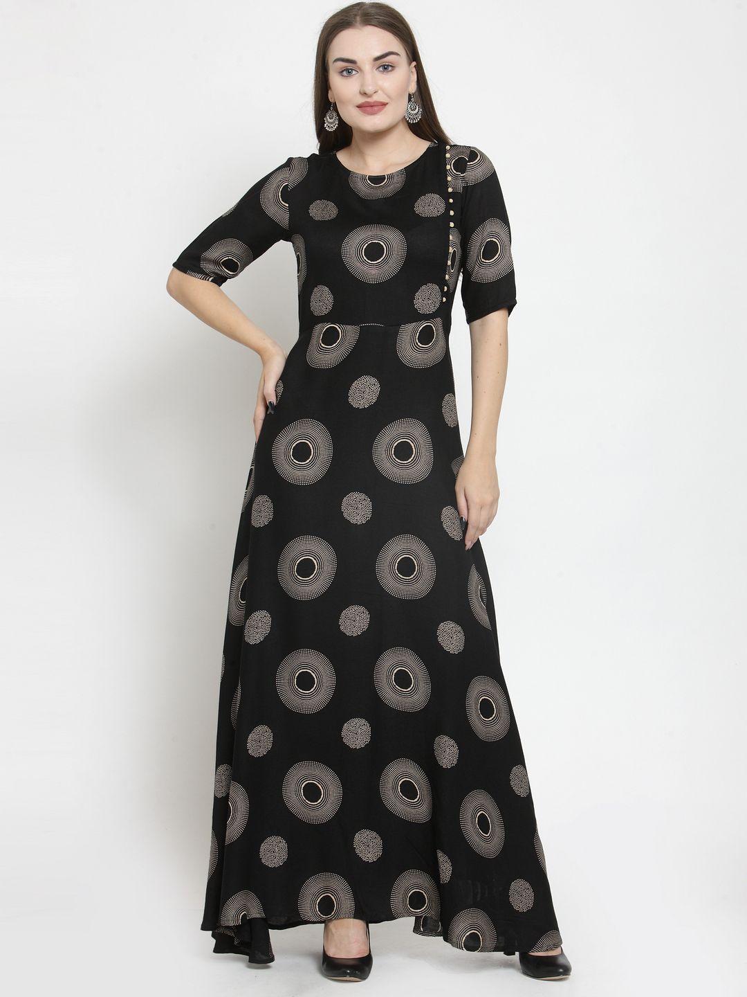 westclo women black & beige printed maxi dress