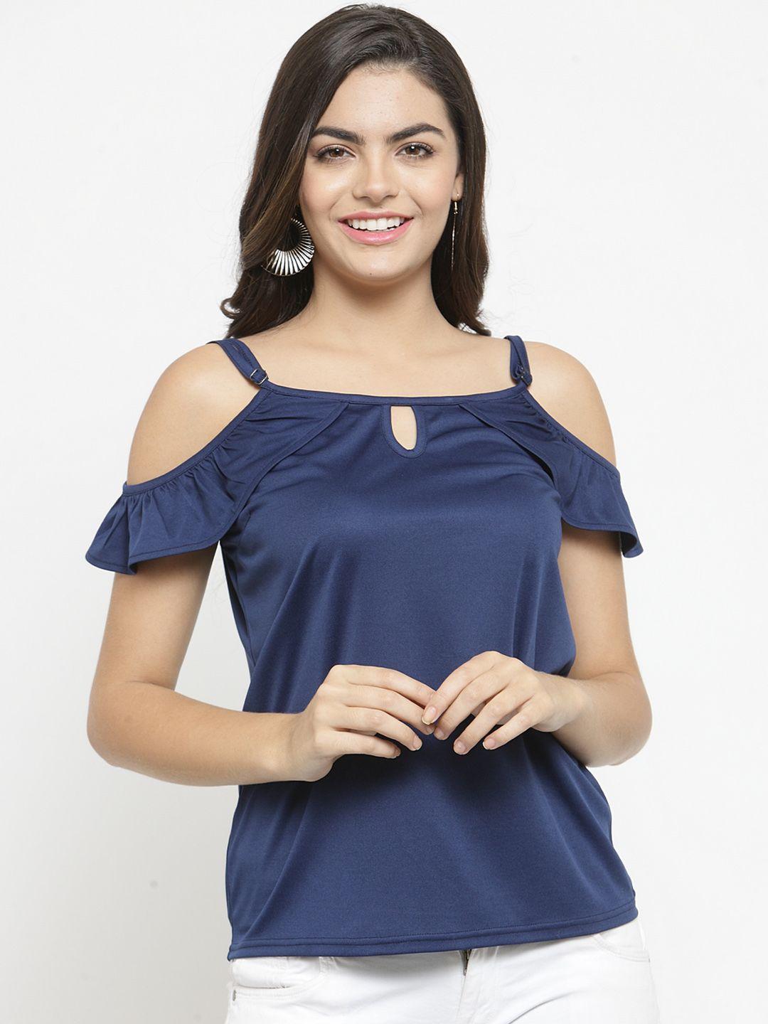 westclo women navy blue solid top