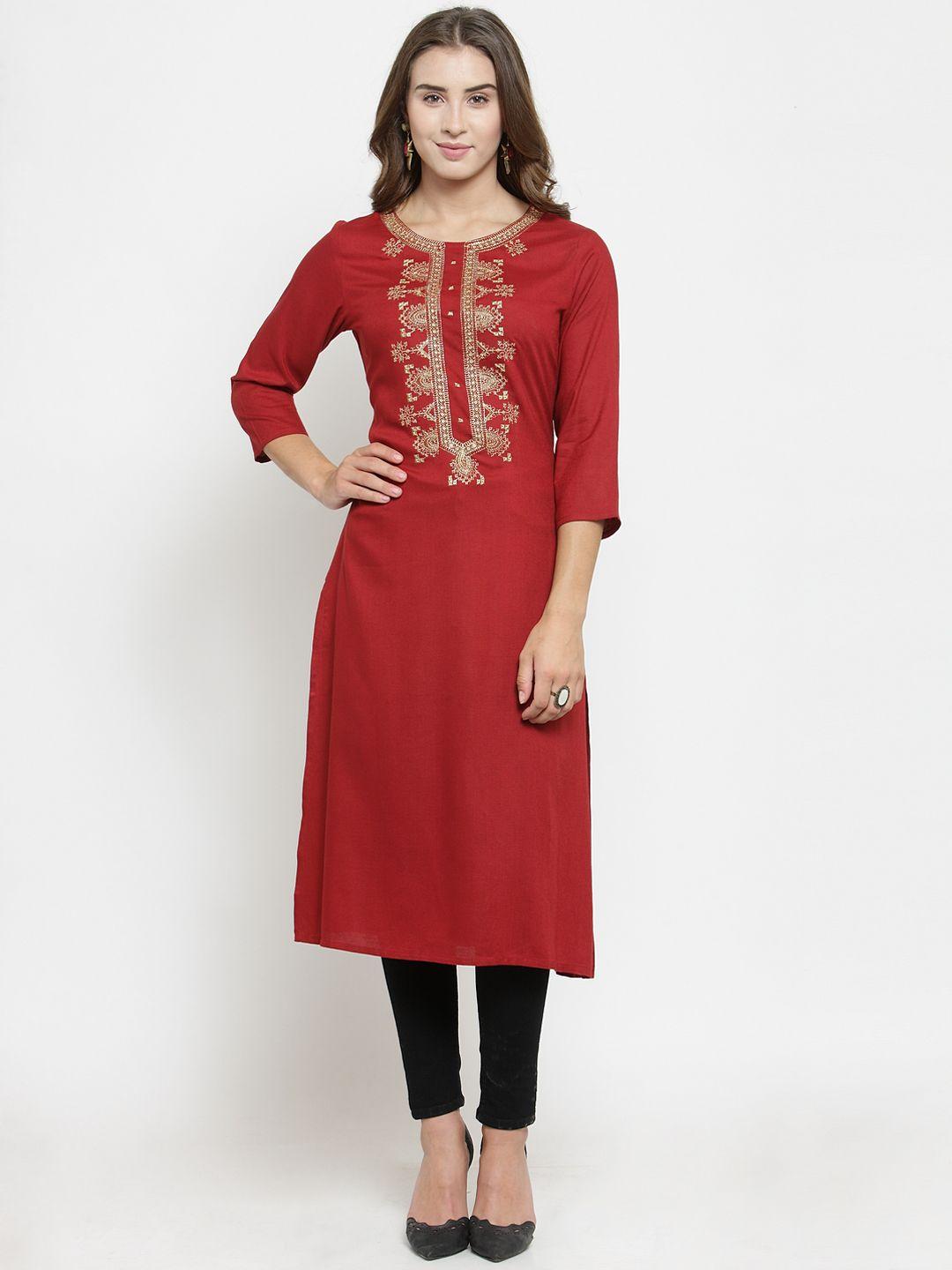 westclo women red solid straight kurti