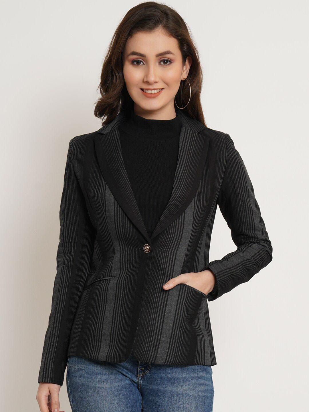 westclo women striped pure cotton single-breasted casual blazer