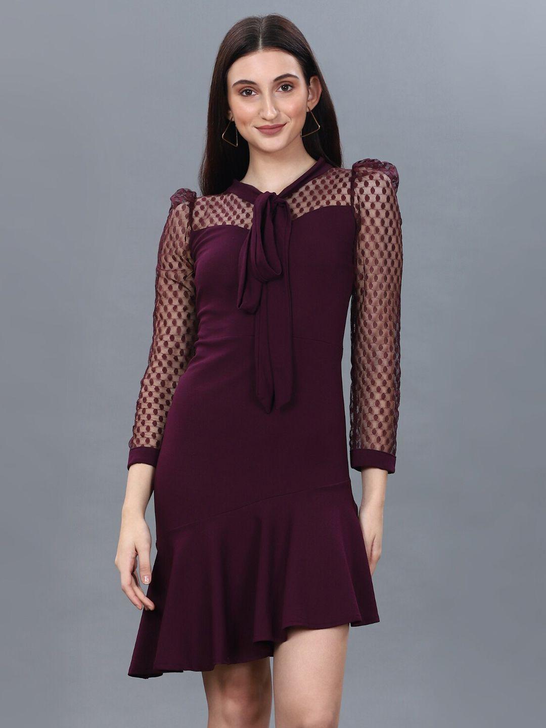 westhood purple tie-up neck fit & flare dress