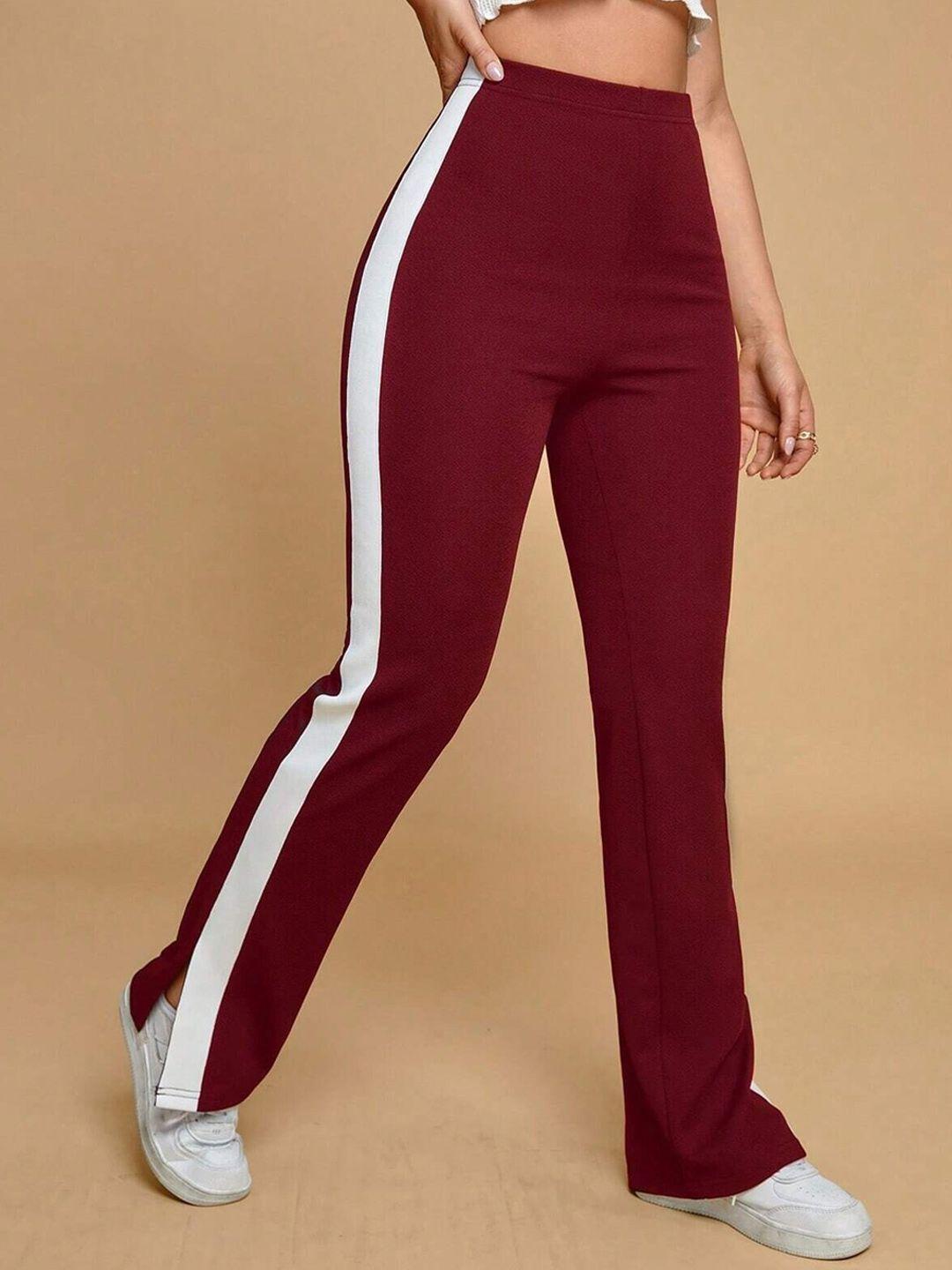 westhood women maroon relaxed loose fit high-rise trousers