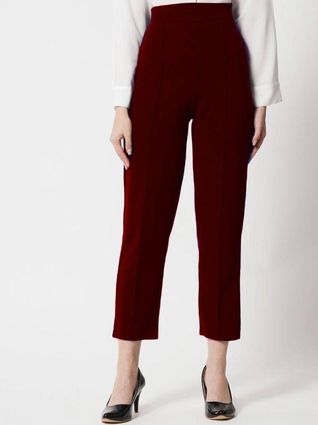 westhood women maroon relaxed loose fit trousers