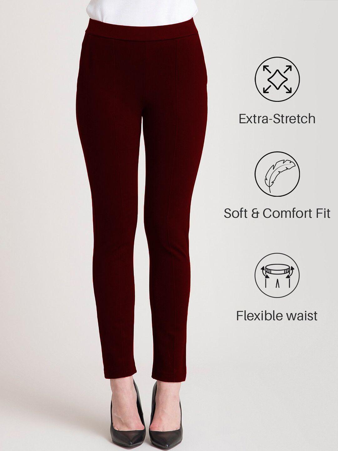 westhood women maroon smart high-rise trousers