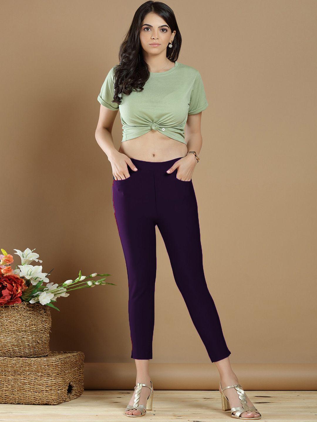 westhood women purple classic skinny fit high-rise trousers