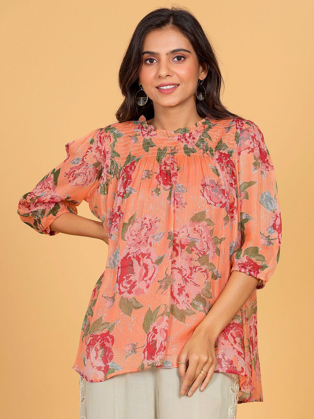westified coral floral print chiffon top