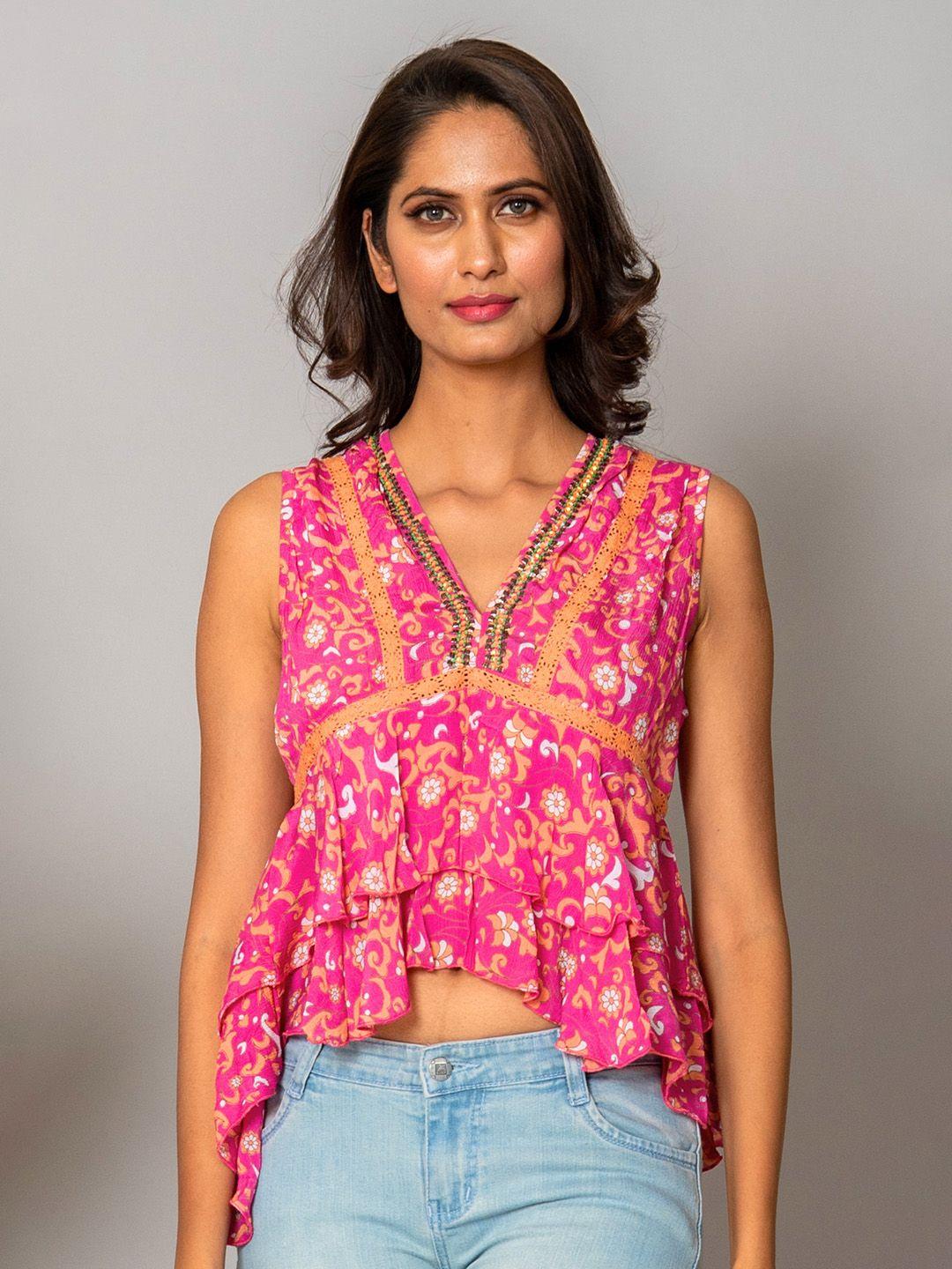 westified pink floral print chiffon top