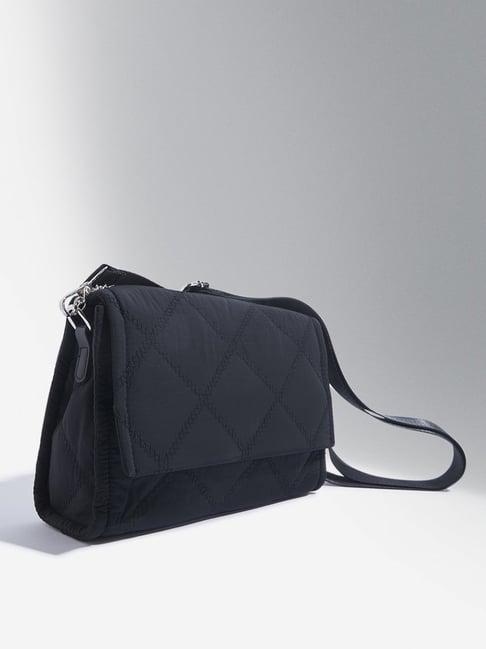 westside black quilted chain strap cotton sling bag