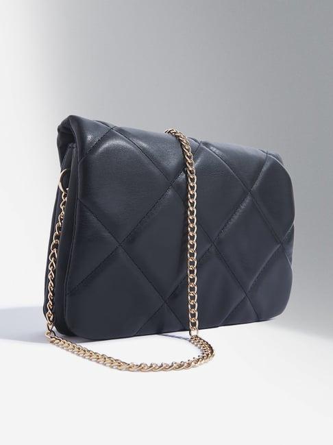 westside black quilted chain strap sling bag