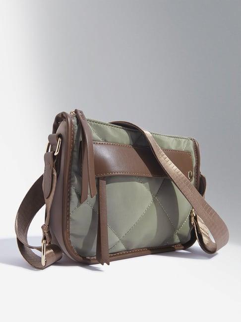 westside olive & beige quilted design sling bag