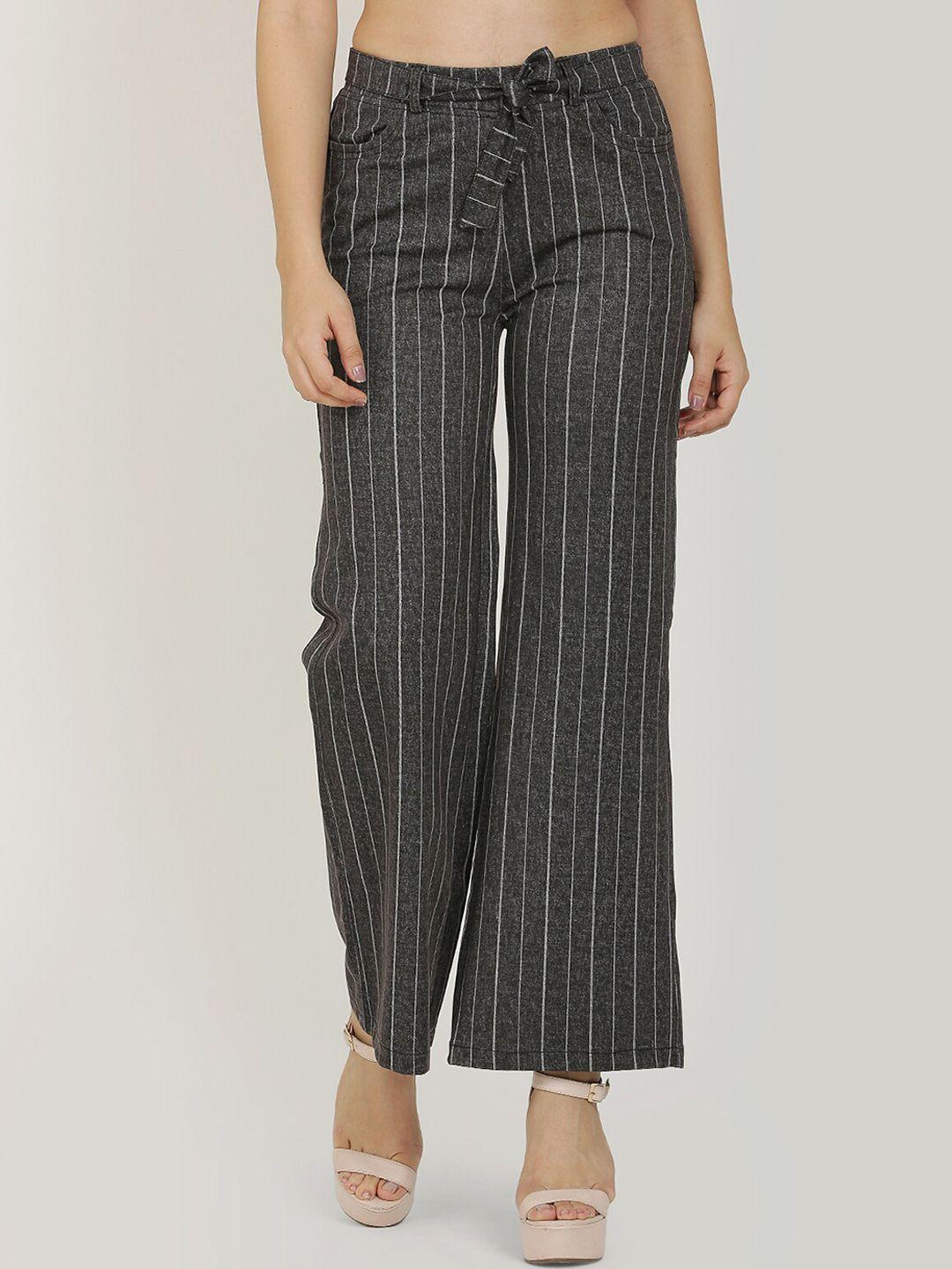 westwood women black striped relaxed straight leg loose fit easy wash trouser