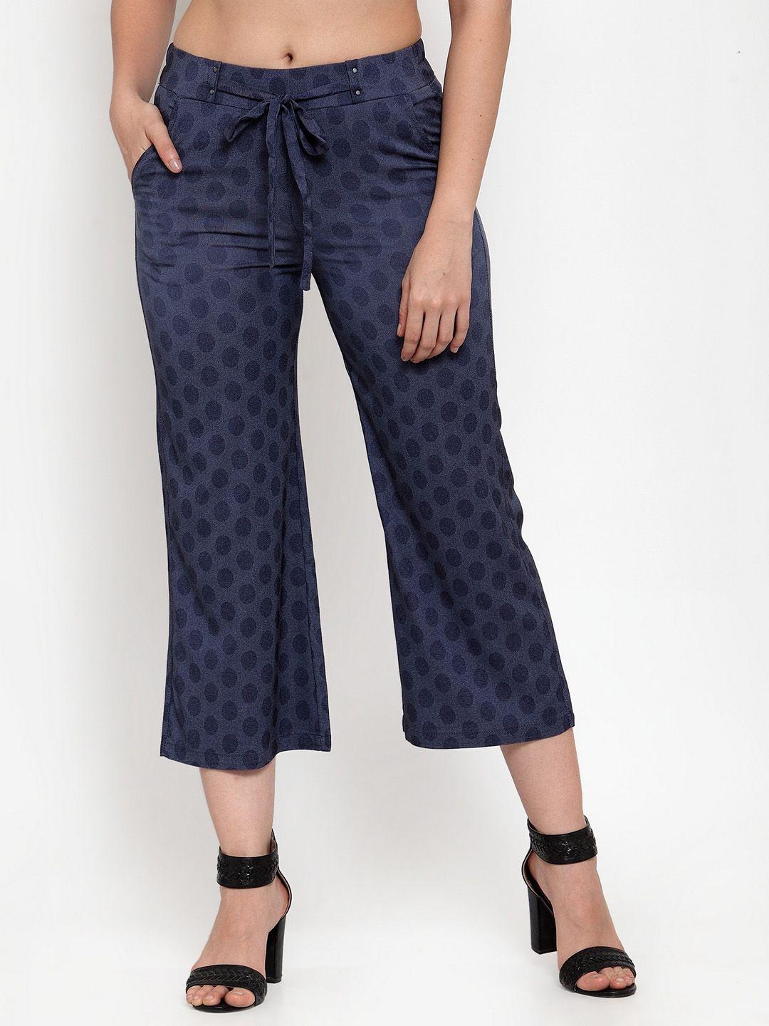 westwood women blue printed mid rise smart culottes trousers