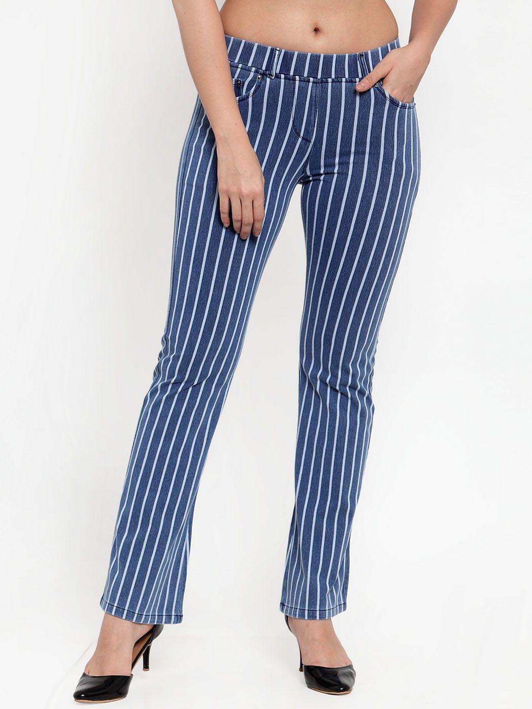 westwood women blue relaxed loose fit striped bootcut trousers