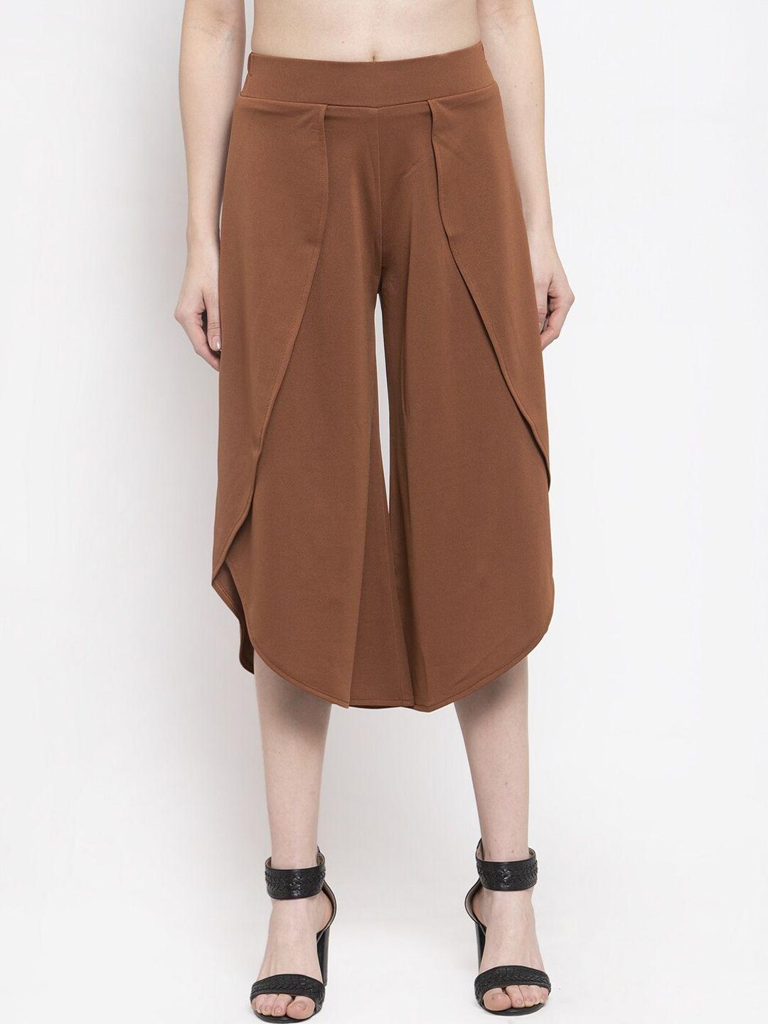 westwood women brown loose fit easy wash pleated culottes trousers
