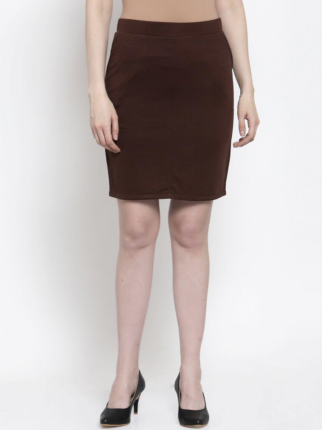 westwood women brown solid straight mini skirt