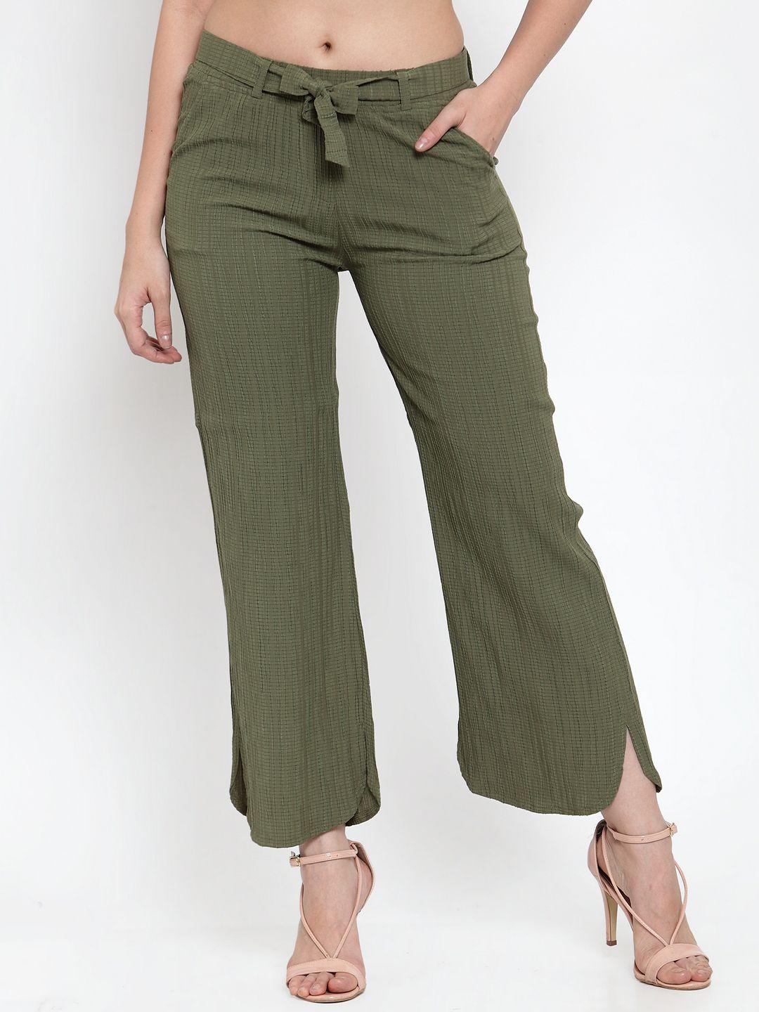 westwood women green relaxed loose fit striped culottes