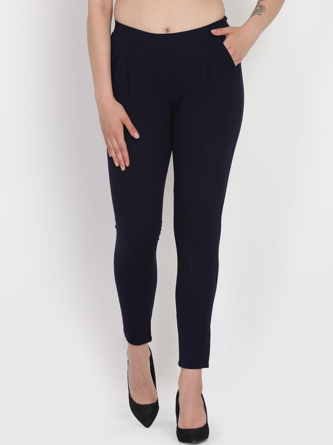 westwood women navy blue relaxed loose fit solid regular trousers