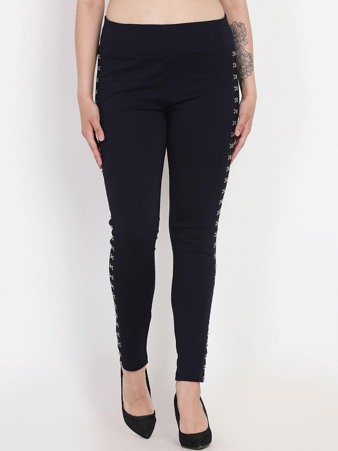 westwood women navy blue solid treggings