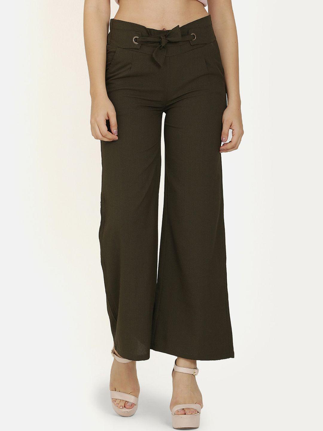 westwood women olive green loose fit solid parallel trousers