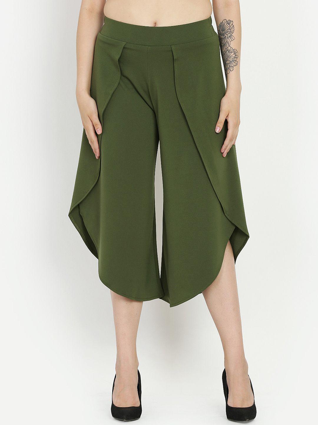 westwood women olive green relaxed loose fit solid culottes