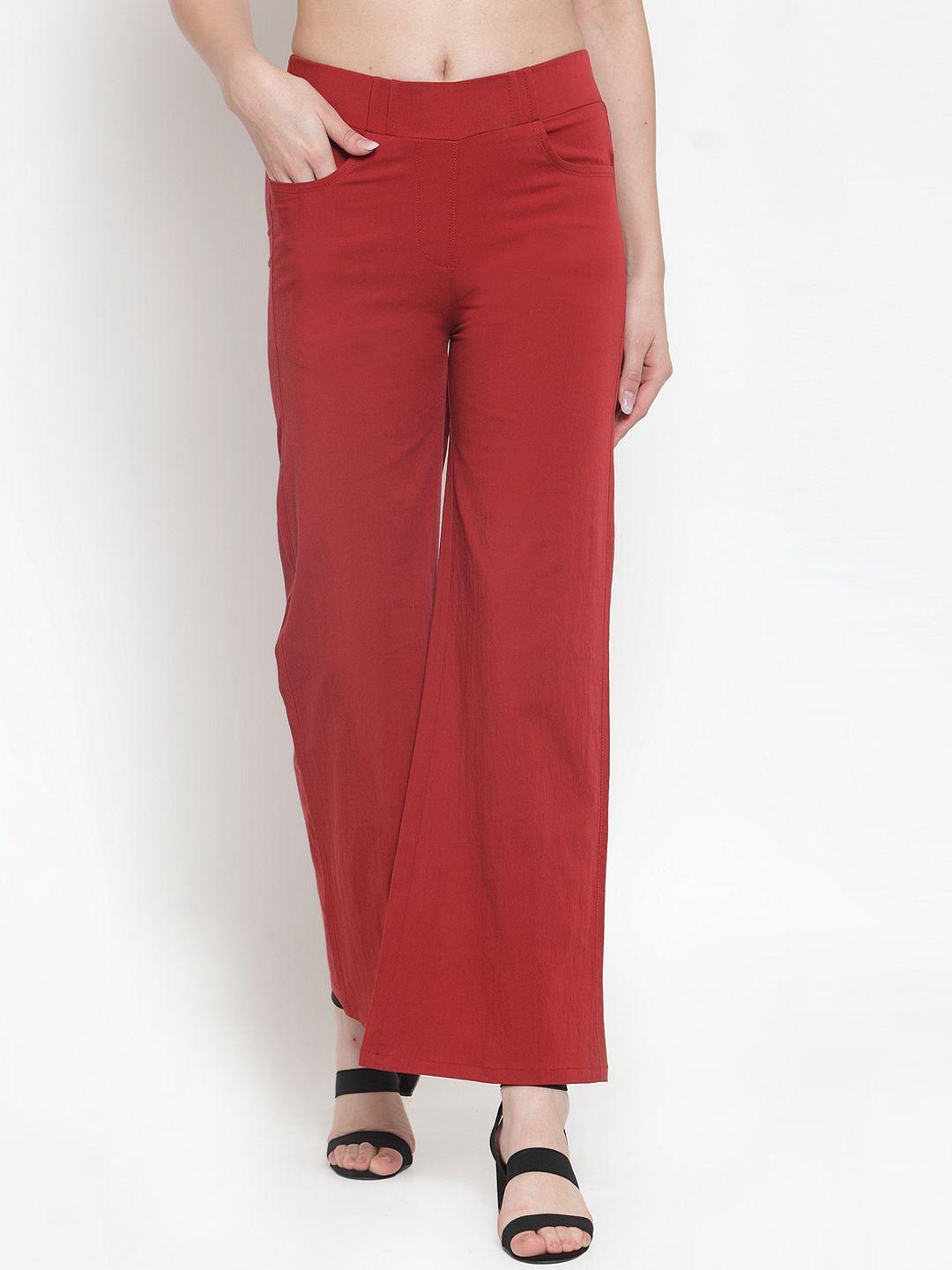 westwood women red loose fit solid parallel trousers