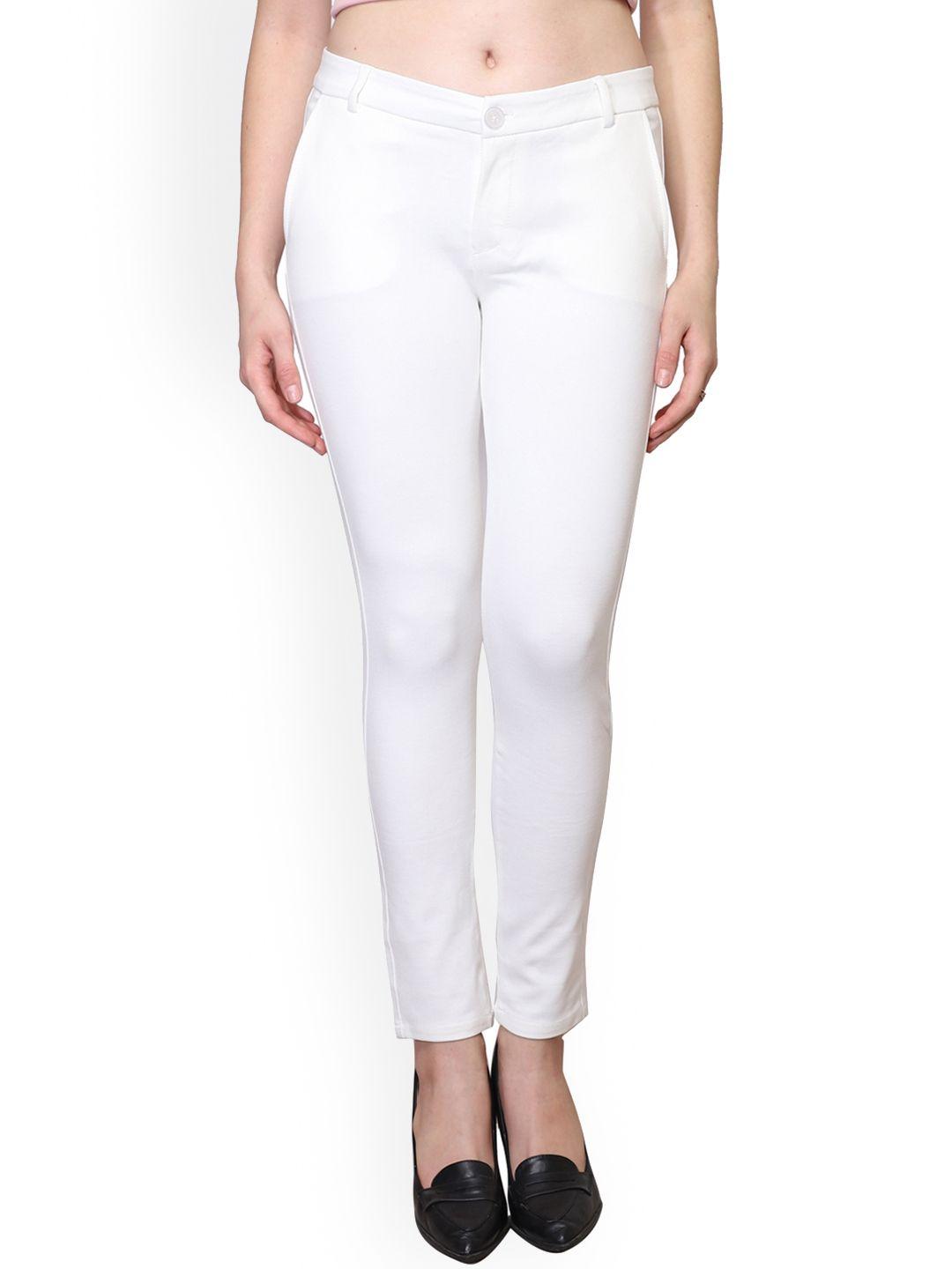 westwood women white skinny fit solid regular trousers