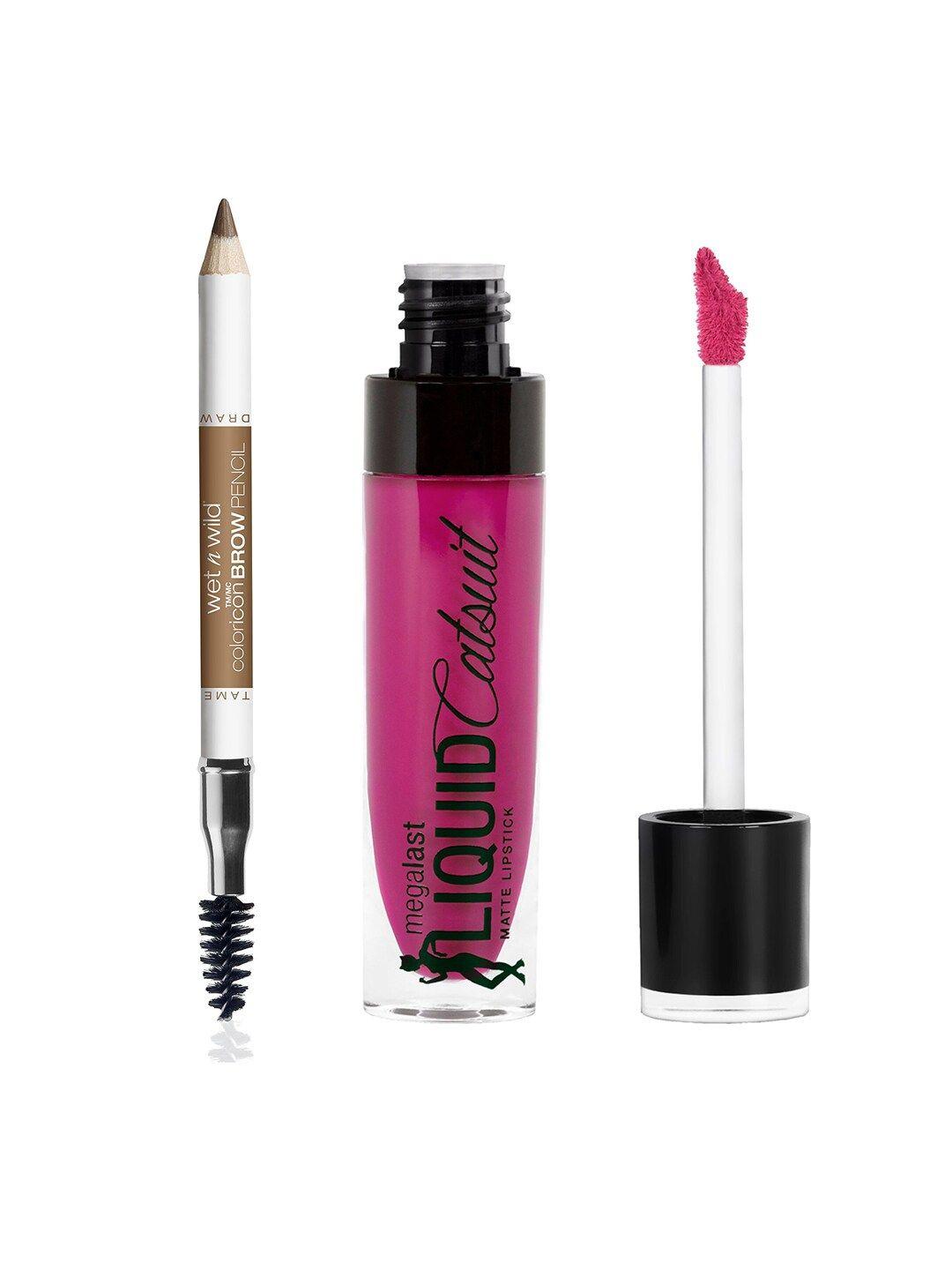 wet n wild sustainable set of liquid lipstick & brow pencil