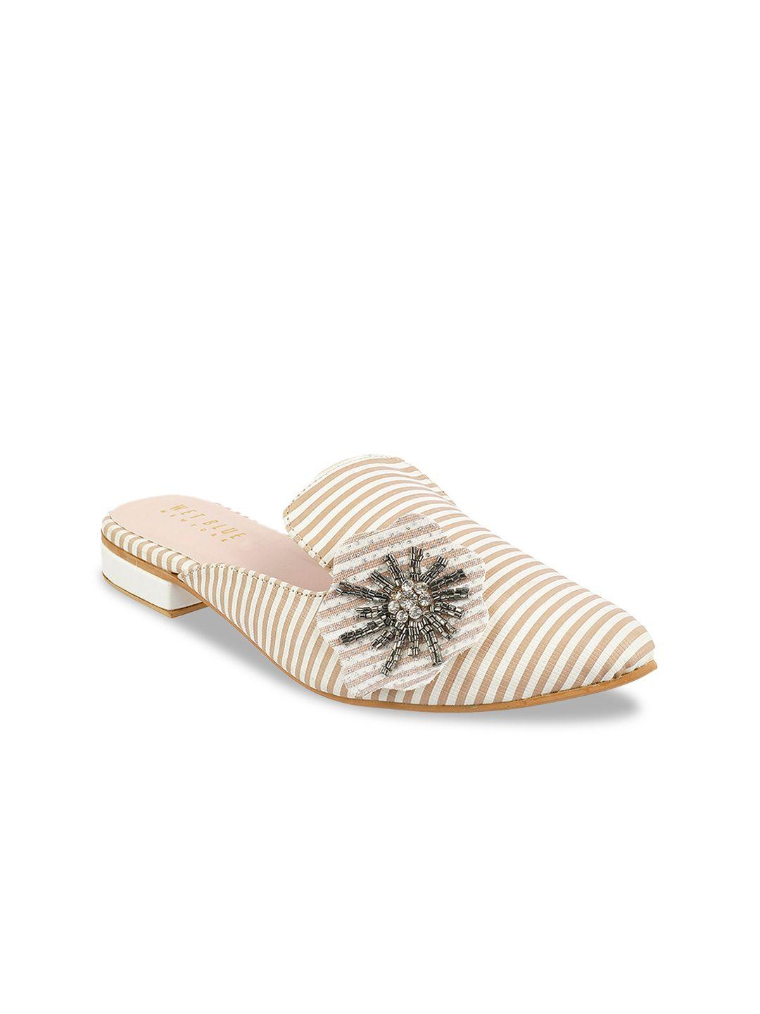 wet blue women beige striped mules