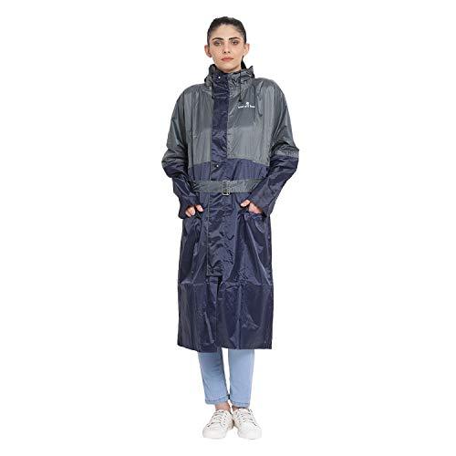 wet off hood rain coats for women girls 10 years above waterproof best raincoat(navy-grey, l)