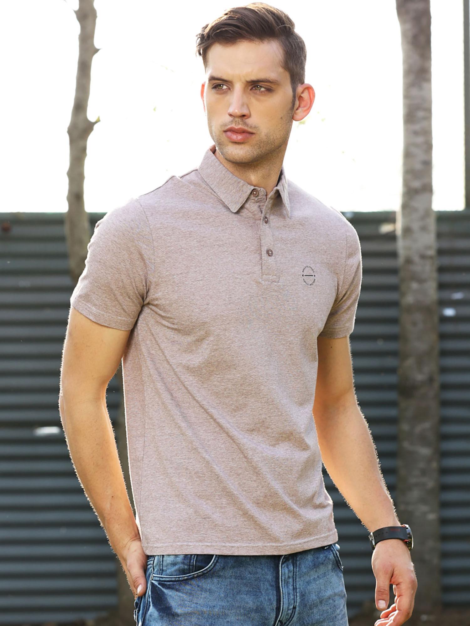 wheat beige textured polo t shirt