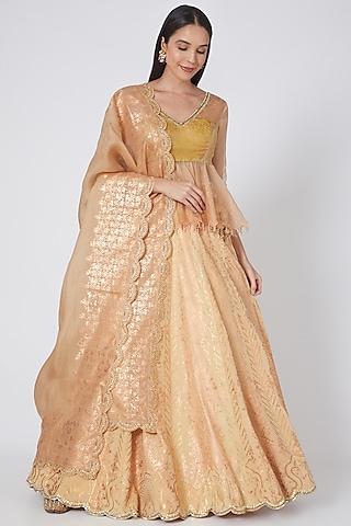 wheat peach floral lehenga set