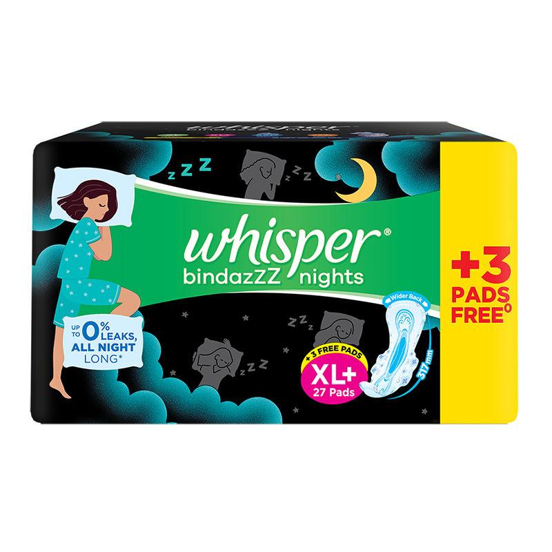 whisper bindazzz nights xl+ 27 pads + 3 free pads for women