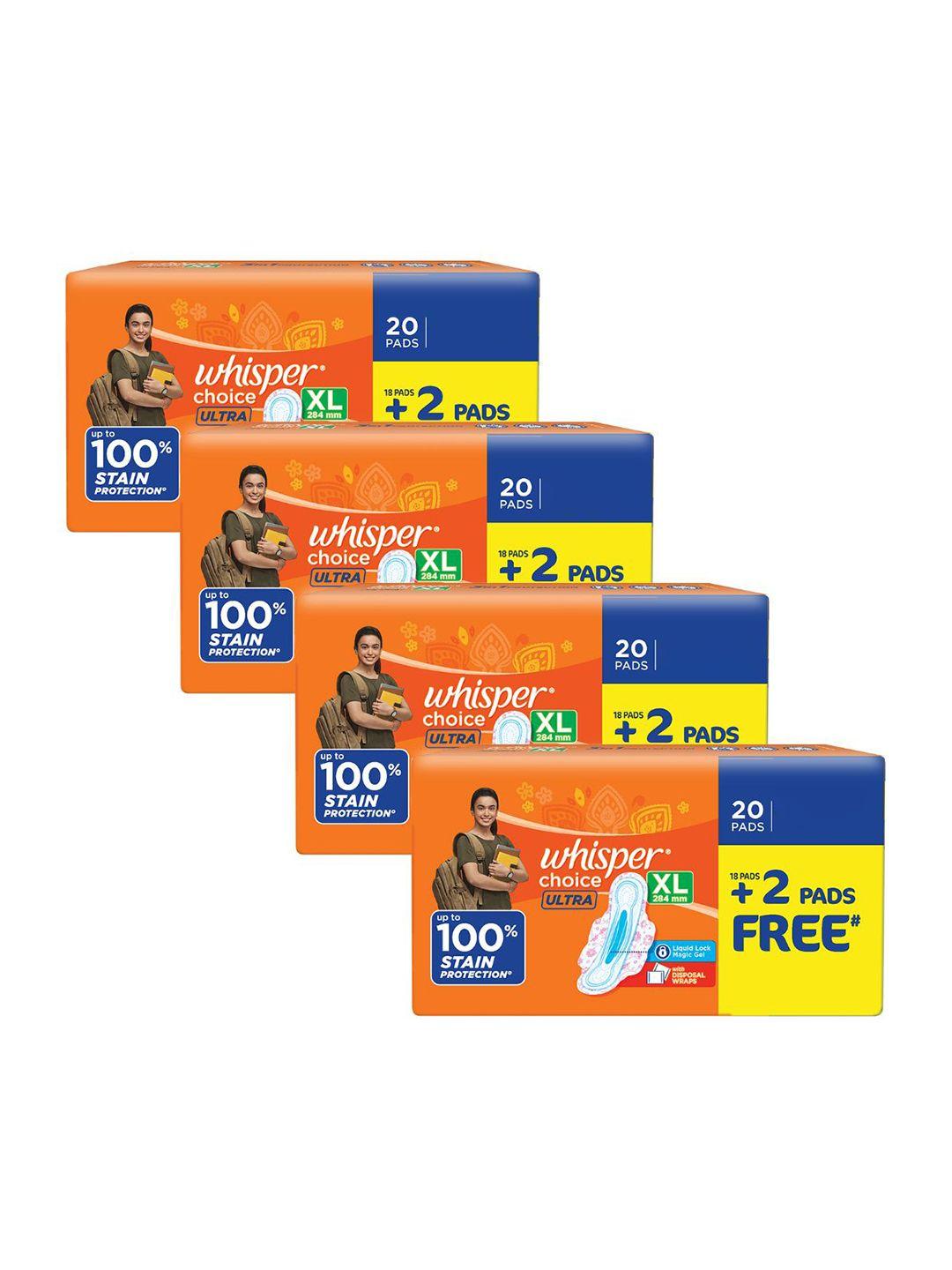 whisper set of 4 choice ultra xl+ sanitary pads - 20 pads each