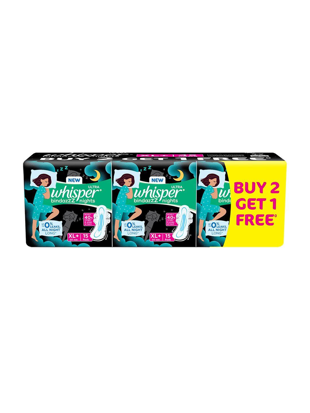whisper ultra night xl+ sanitary pads - buy 2 get 1 free - 15 pads each