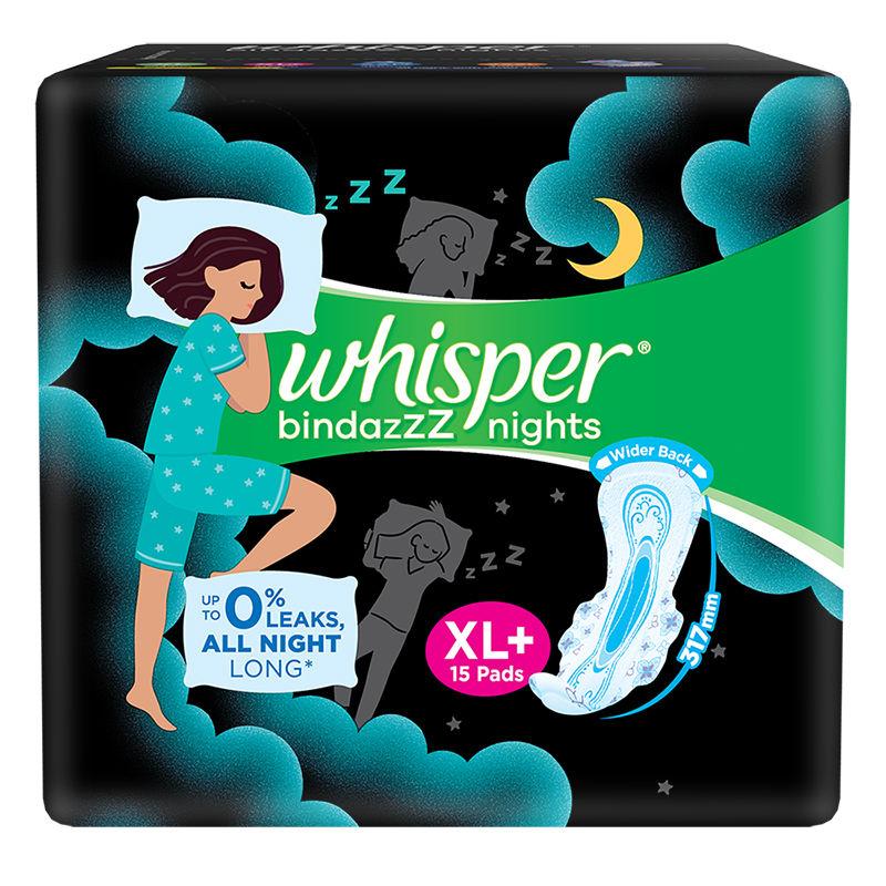 whisper bindazzz nights xl+ 15s sanitary pads for women
